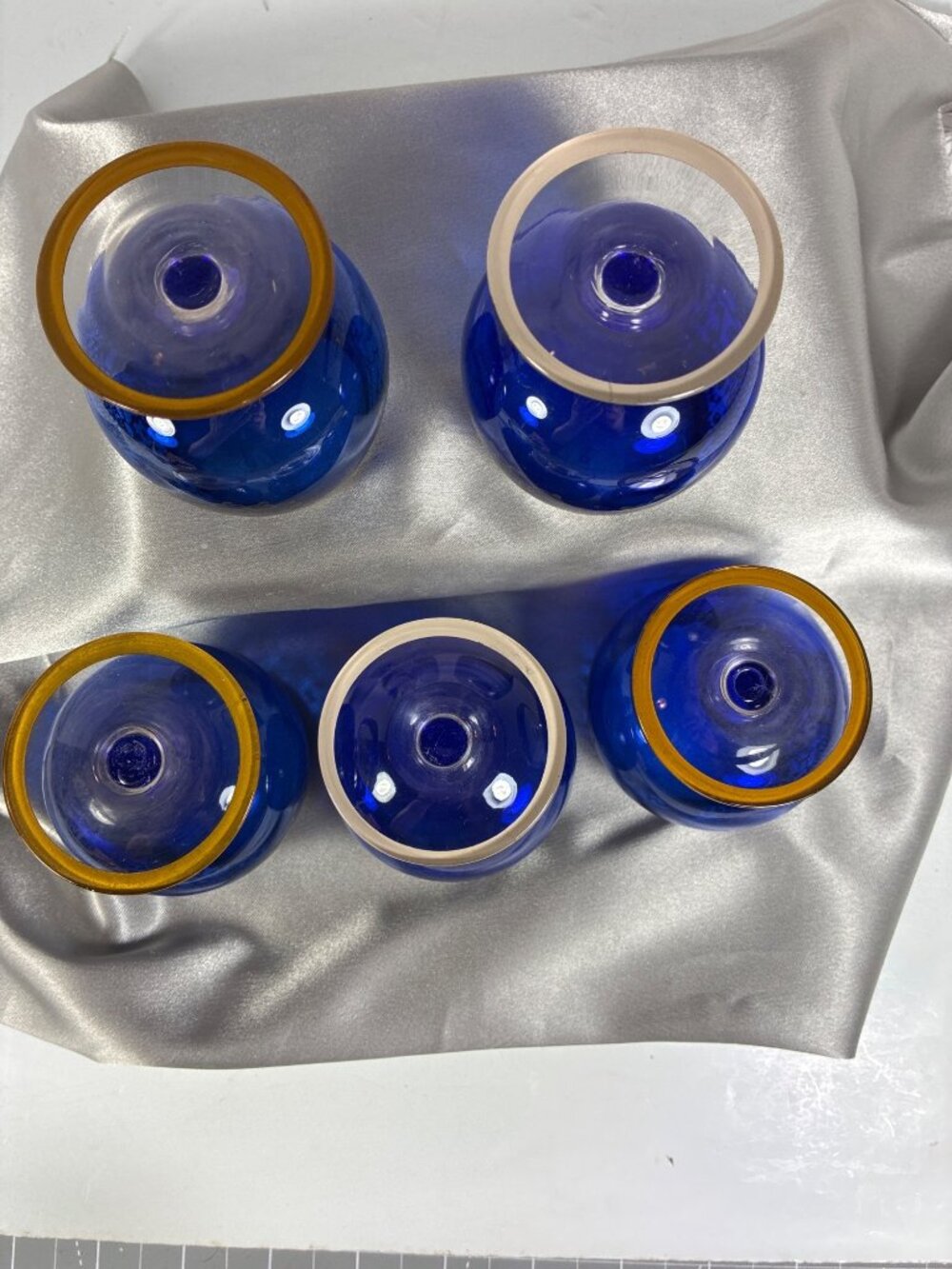 Vintage Cobalt Blue Silver Overlay Glasses Set of 5 - Picture 4 of 13